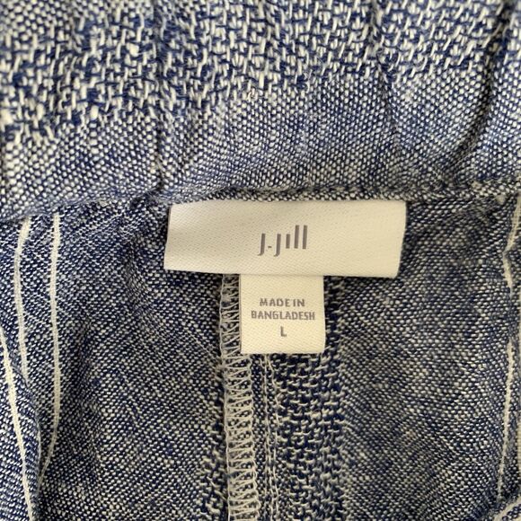 J Jill Pants L Blue Linen Striped Wide Leg Ankle Coastal Beach Vacation Resort - Picture 4 of 12